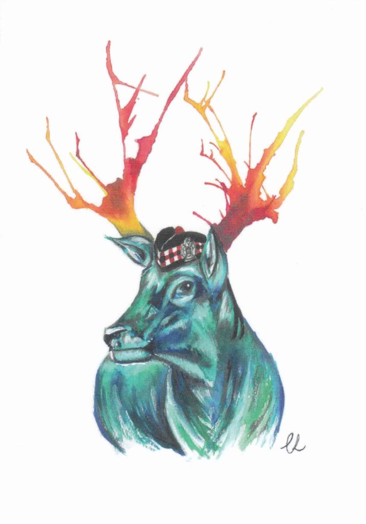 Kosb christmas card stag with glengarry